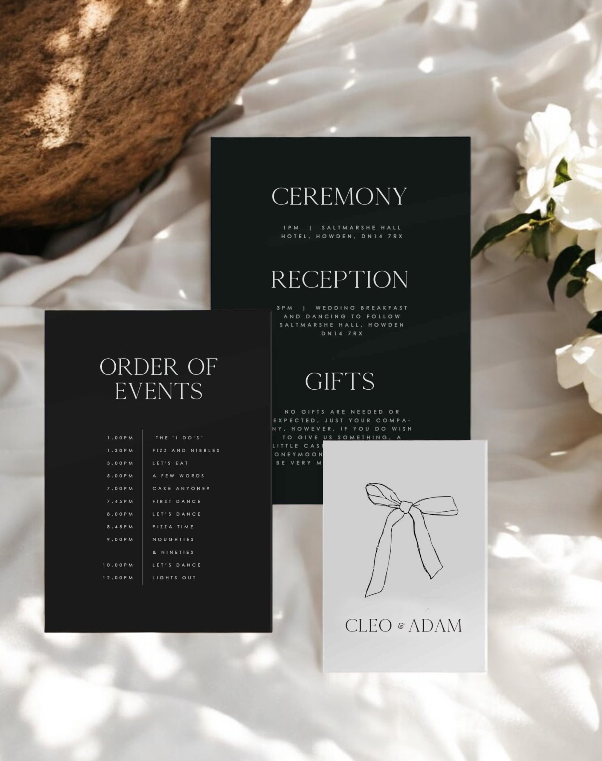 Cleo | Bow Wedding Invitation - Ivy and Gold Wedding Stationery