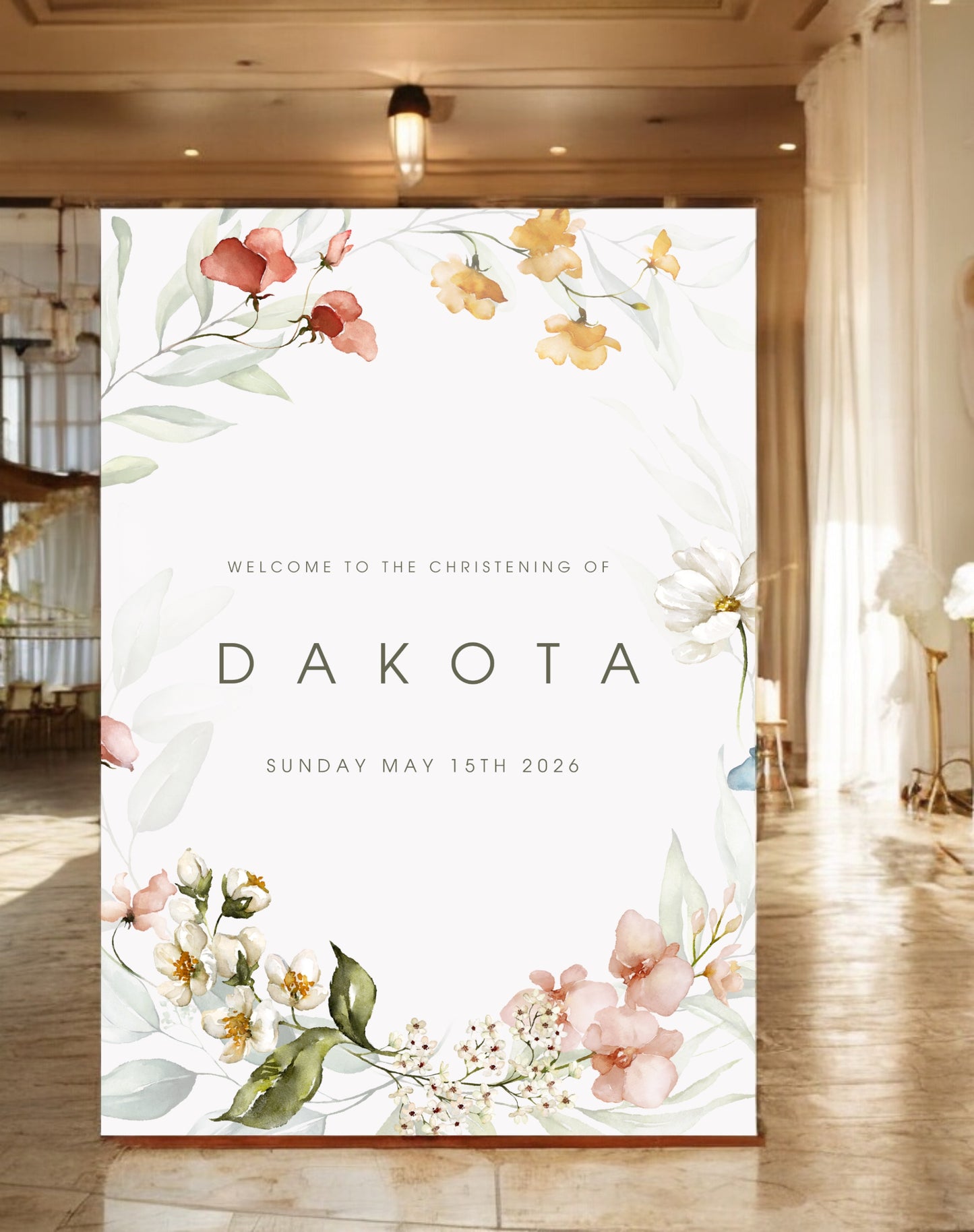 Dakota Wildflower Christening Welcome Sign - Ivy and Gold Wedding Stationery