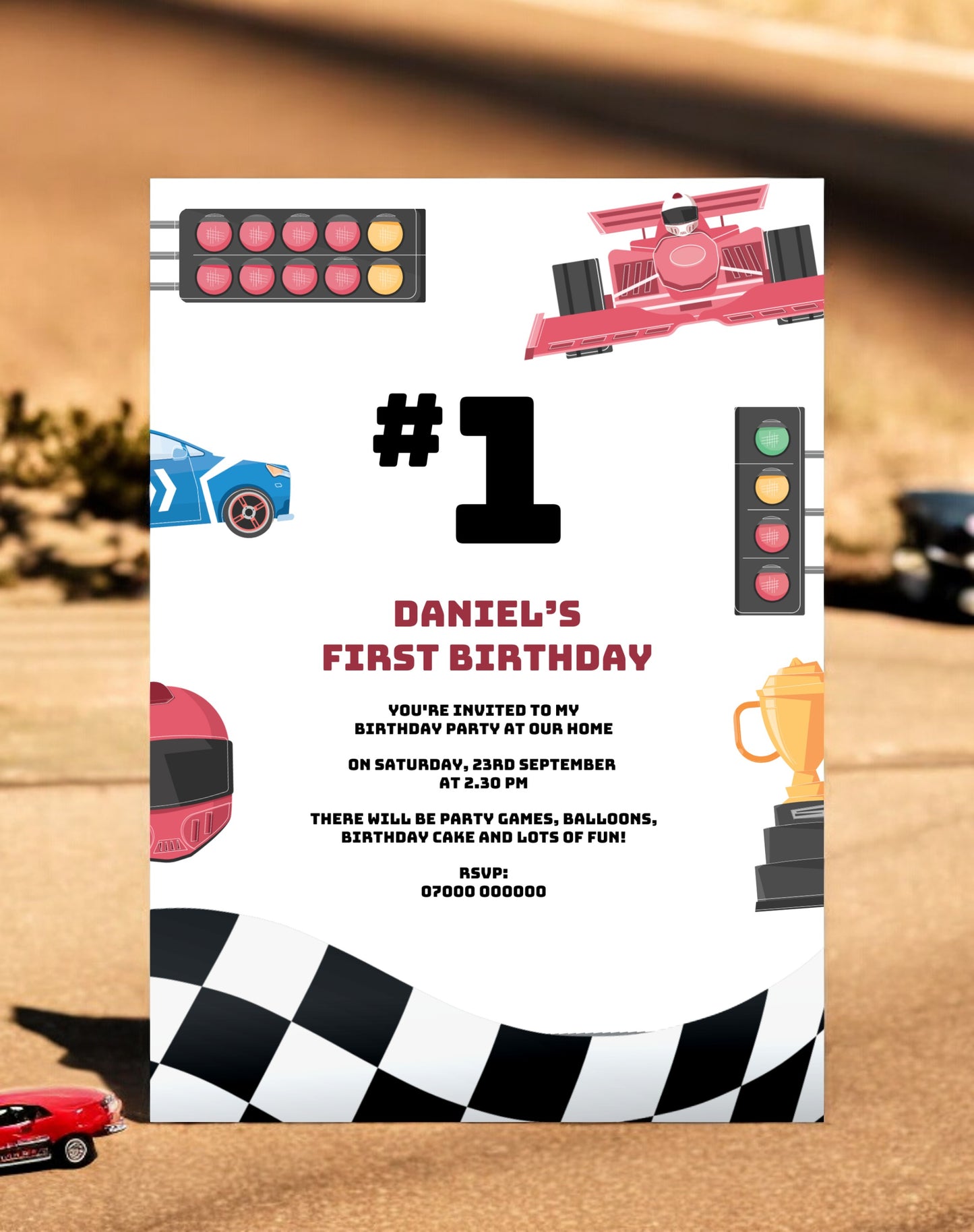 Daniel Race Car Birthday Invitation - Ivy and Gold Wedding Stationery