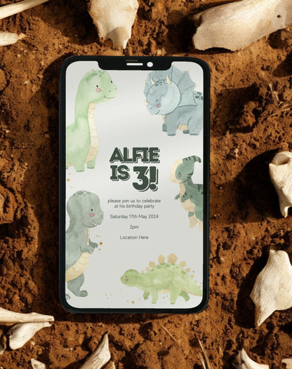 Alfie Dinosaur Birthday Invitation - Ivy and Gold Wedding Stationery