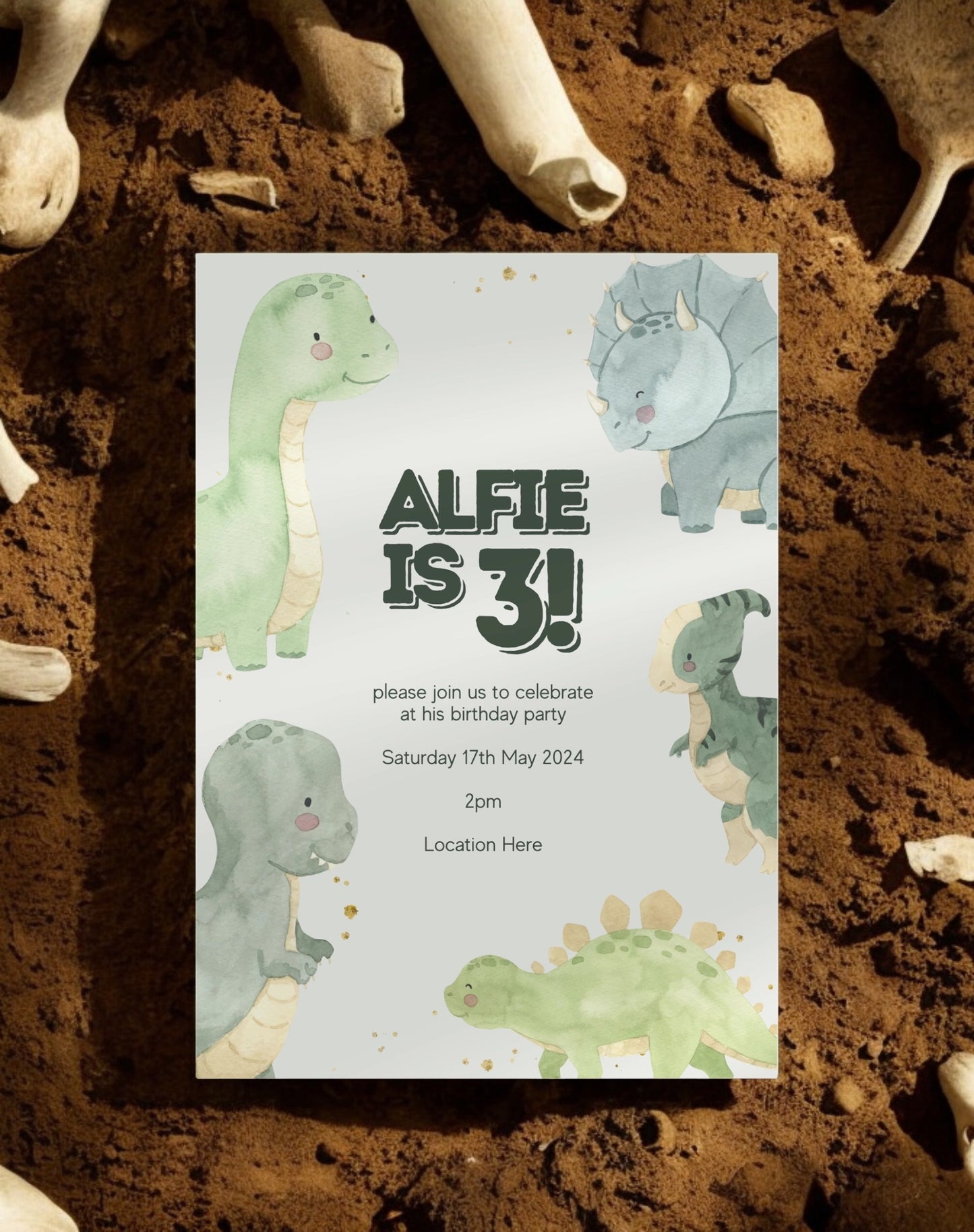 Alfie Dinosaur Birthday Invitation - Ivy and Gold Wedding Stationery