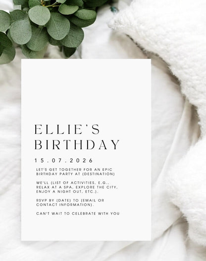 Ellie Minimal Birthday Invitation - Ivy and Gold Wedding Stationery