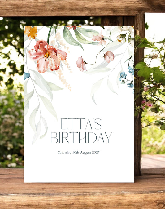 Etta Floral Birthday Party Welcome Sign - Ivy and Gold Wedding Stationery