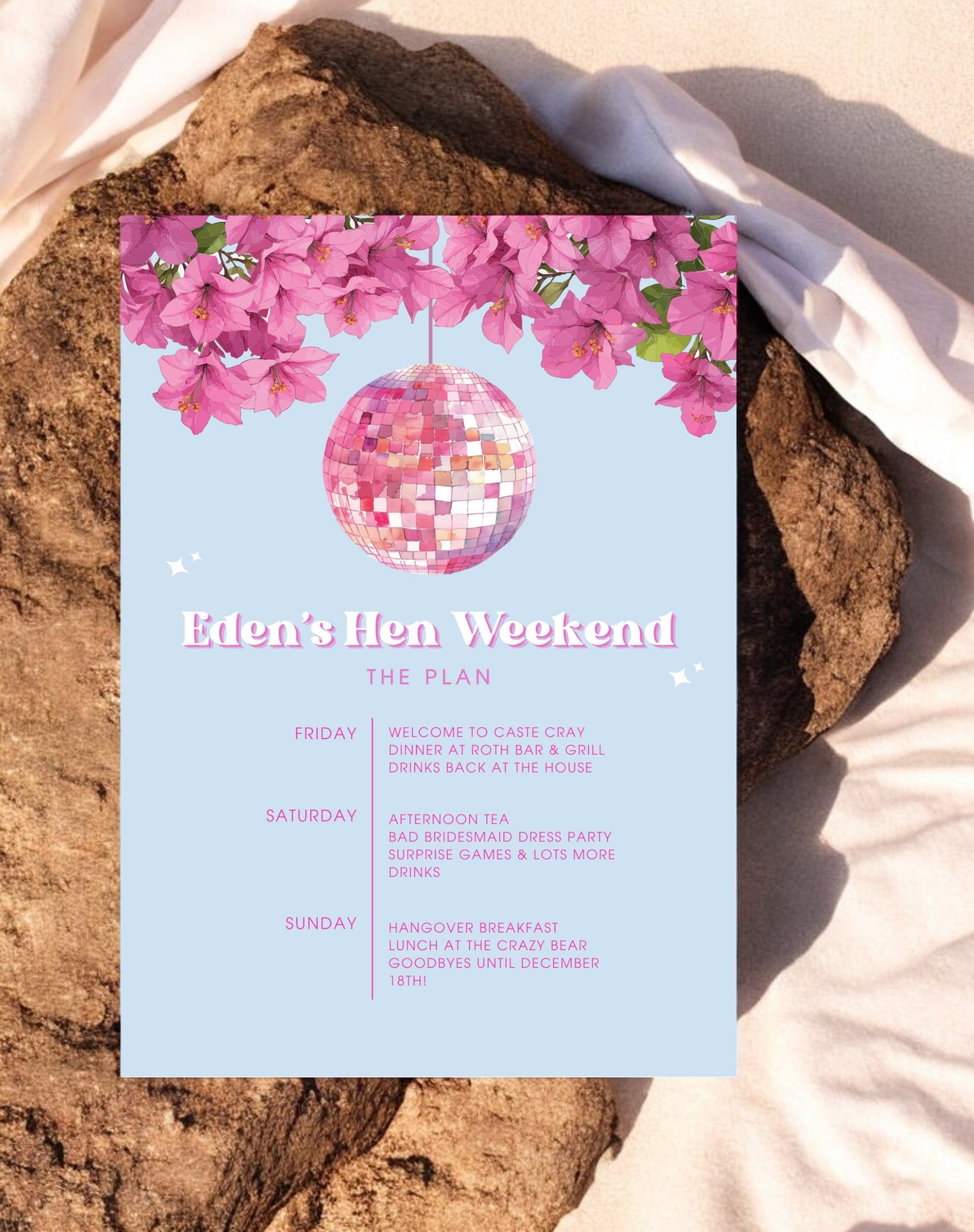 Eden Greek Disco Hen Itinerary & Invitation Digital Template