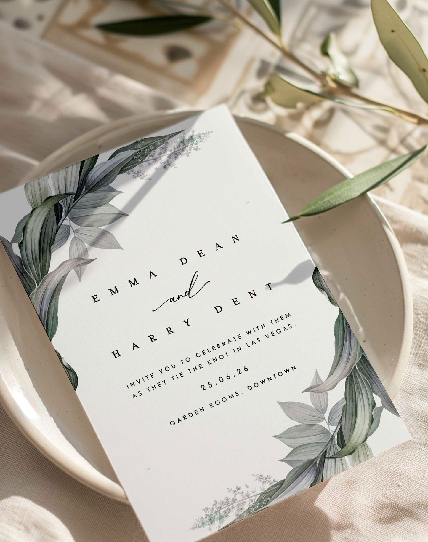 Emma | Green Wedding Invitation - Ivy and Gold Wedding Stationery -  