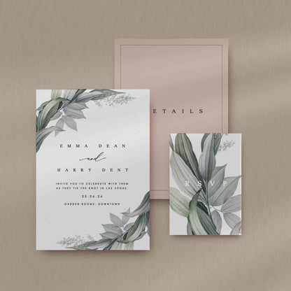 Emma | Green Wedding Invitation - Ivy and Gold Wedding Stationery -  