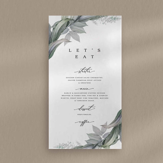 Emma Menu  Ivy and Gold Wedding Stationery   