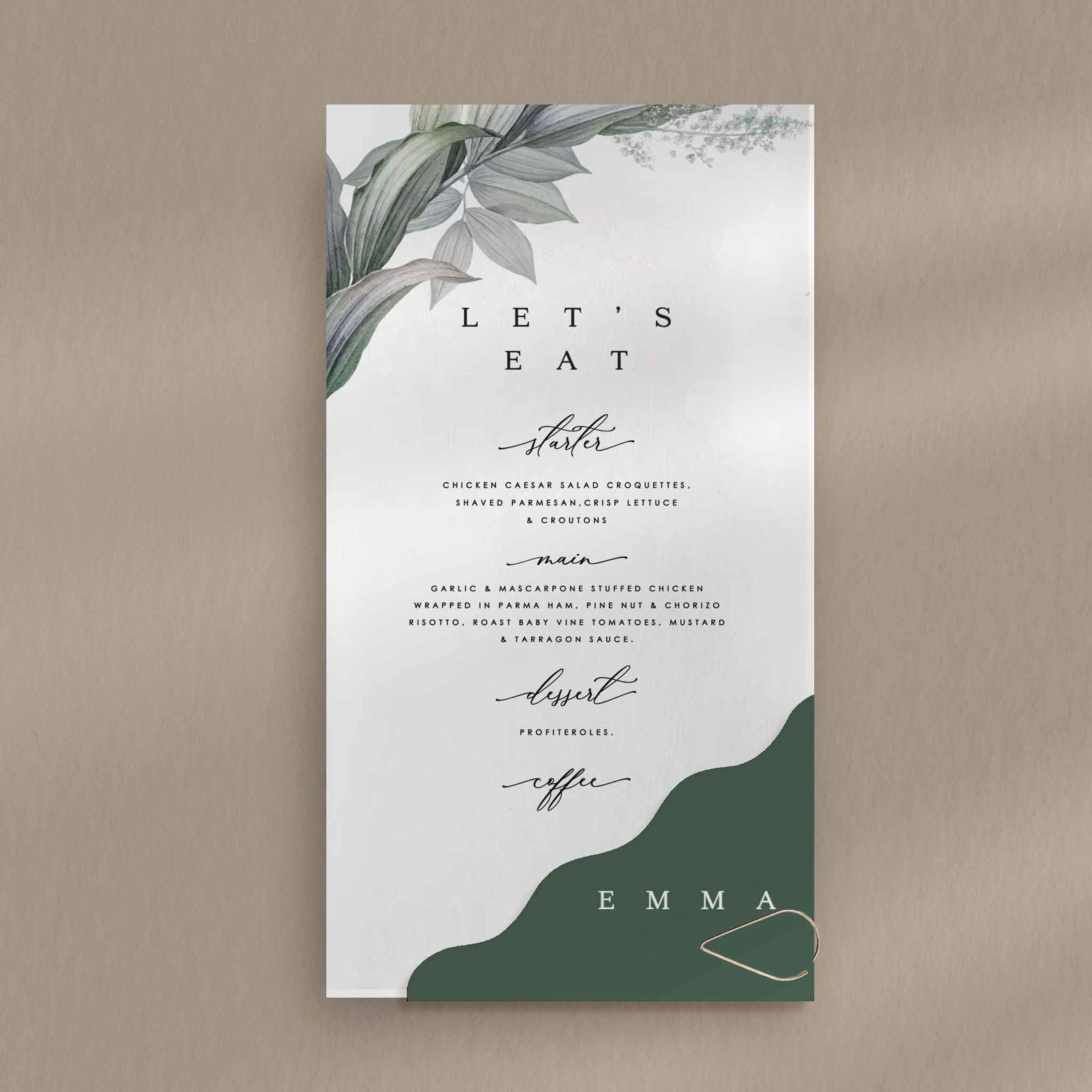 Emma Menu  Ivy and Gold Wedding Stationery   