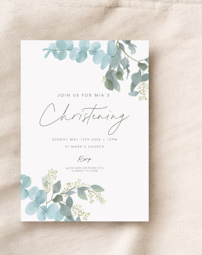 Mia Eucalyptus Christening Invitation - Ivy and Gold Wedding Stationery