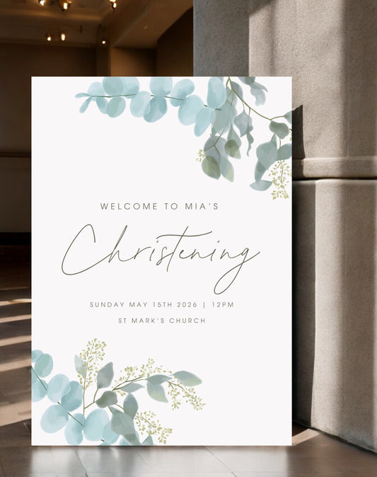 Mia Eucalyptus Christening Welcome Sign