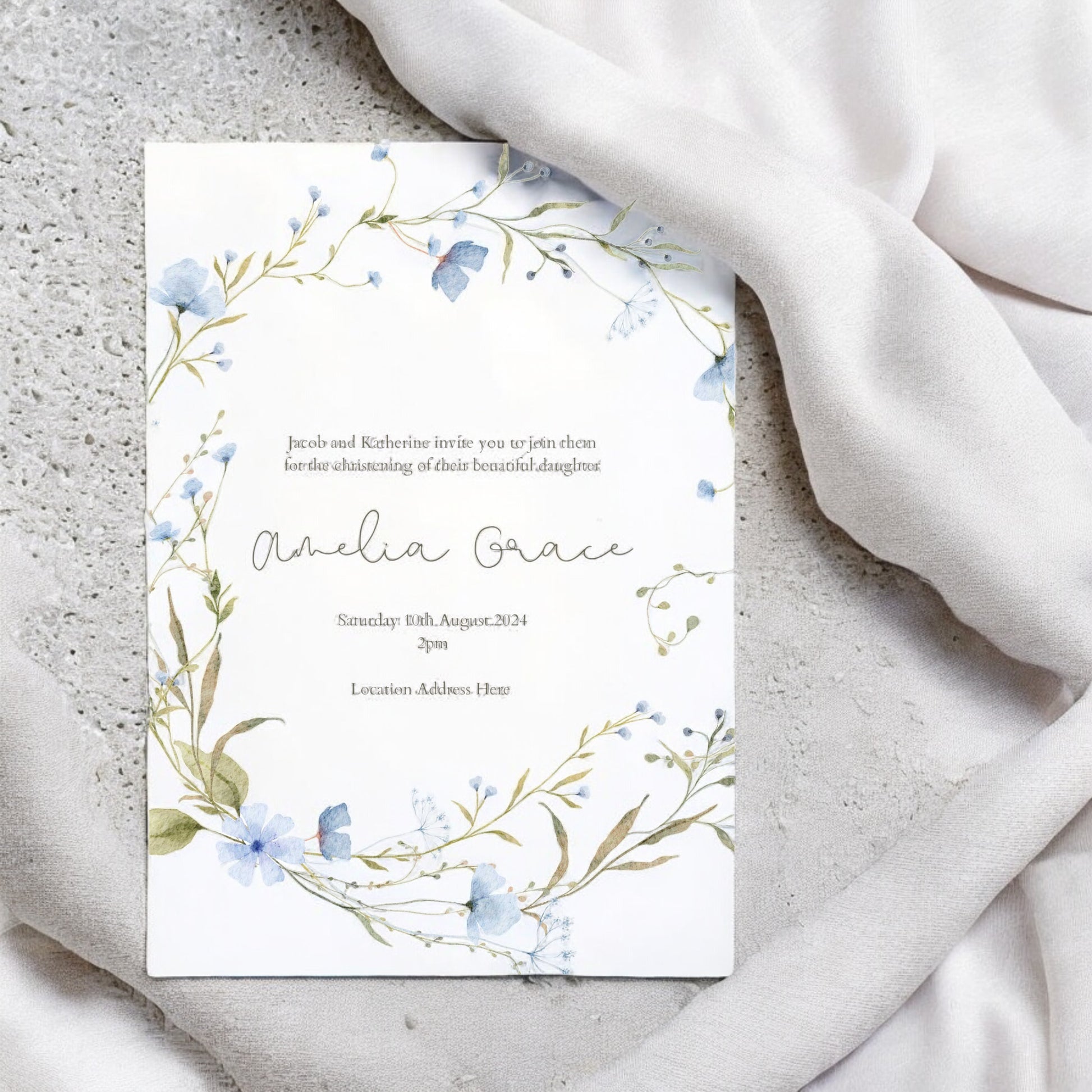 Amelia Delicate Floral Christening Invitation - Ivy and Gold Wedding Stationery