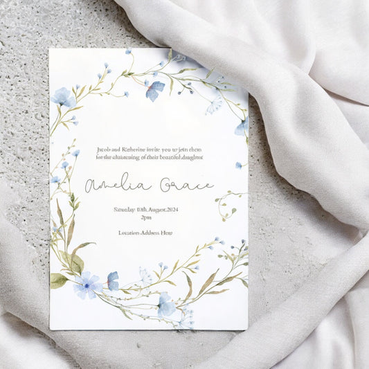 Amelia Delicate Floral Christening Invitation