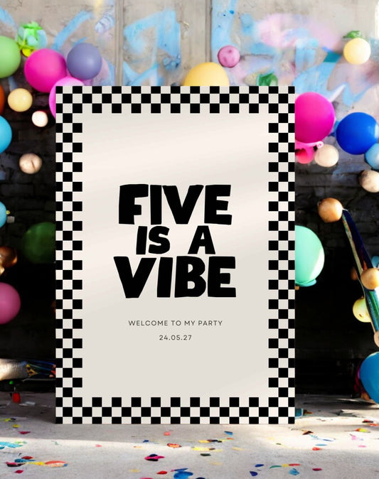 Five Is A Vibe | Skater Birthday Party Welcome Sign - Ivy and Gold Wedding Stationery