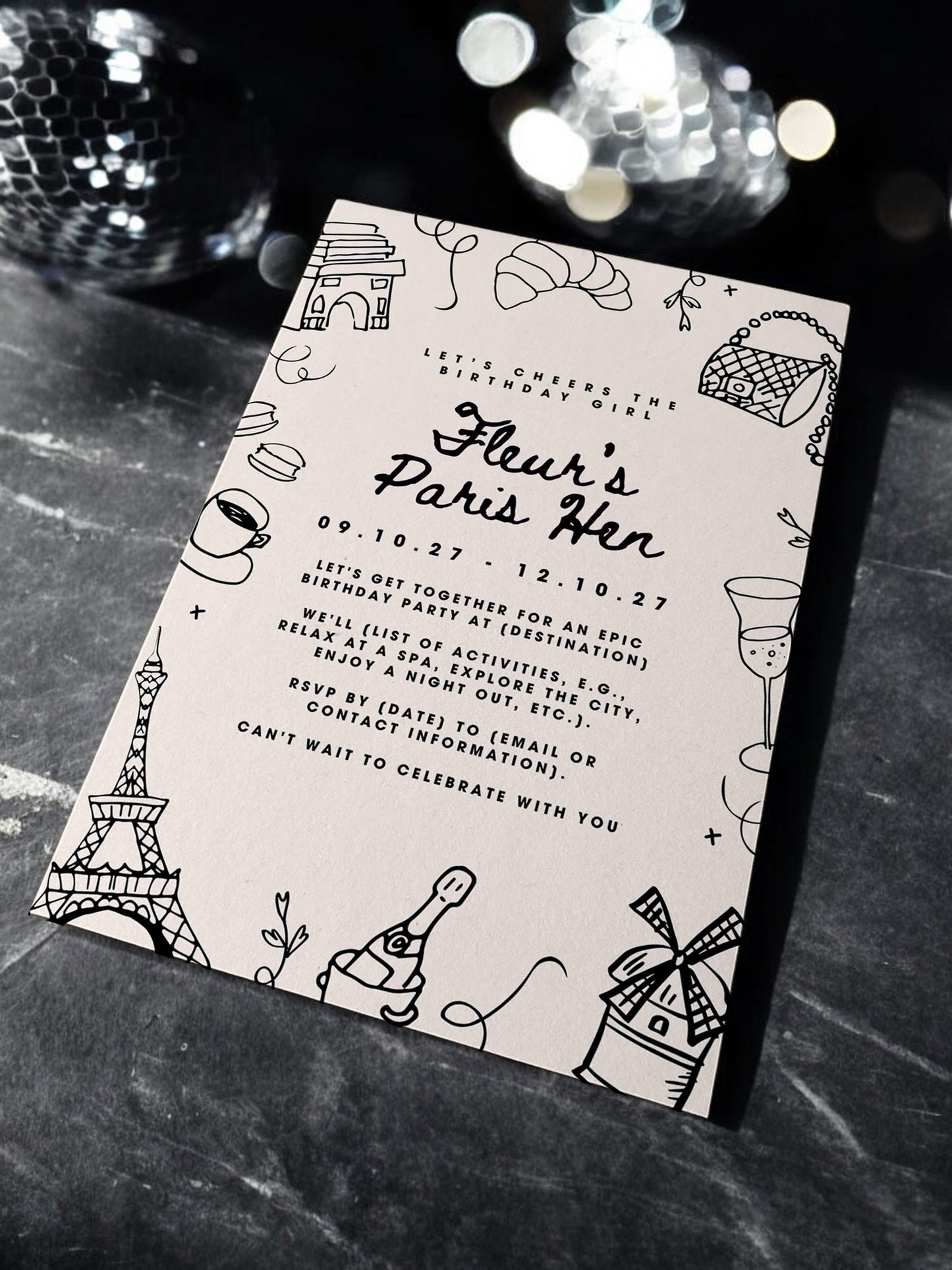 Fleur Parisian Hen Itinerary & Invitation Digital Template