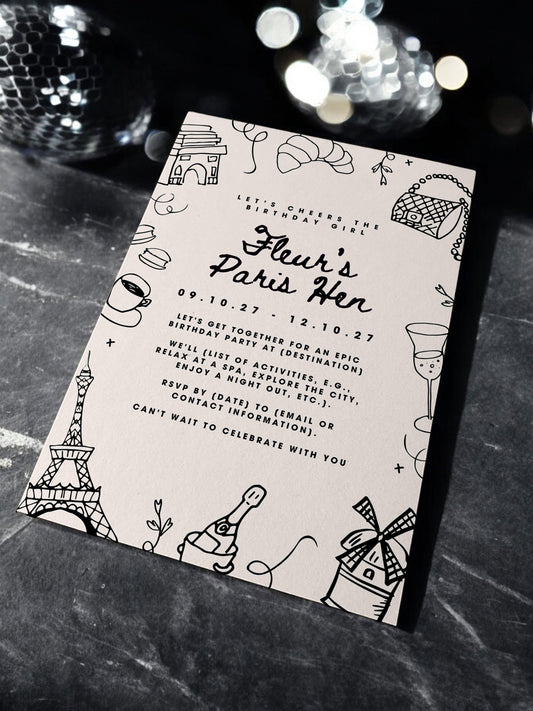 Fleur Parisian Hen Itinerary & Invitation