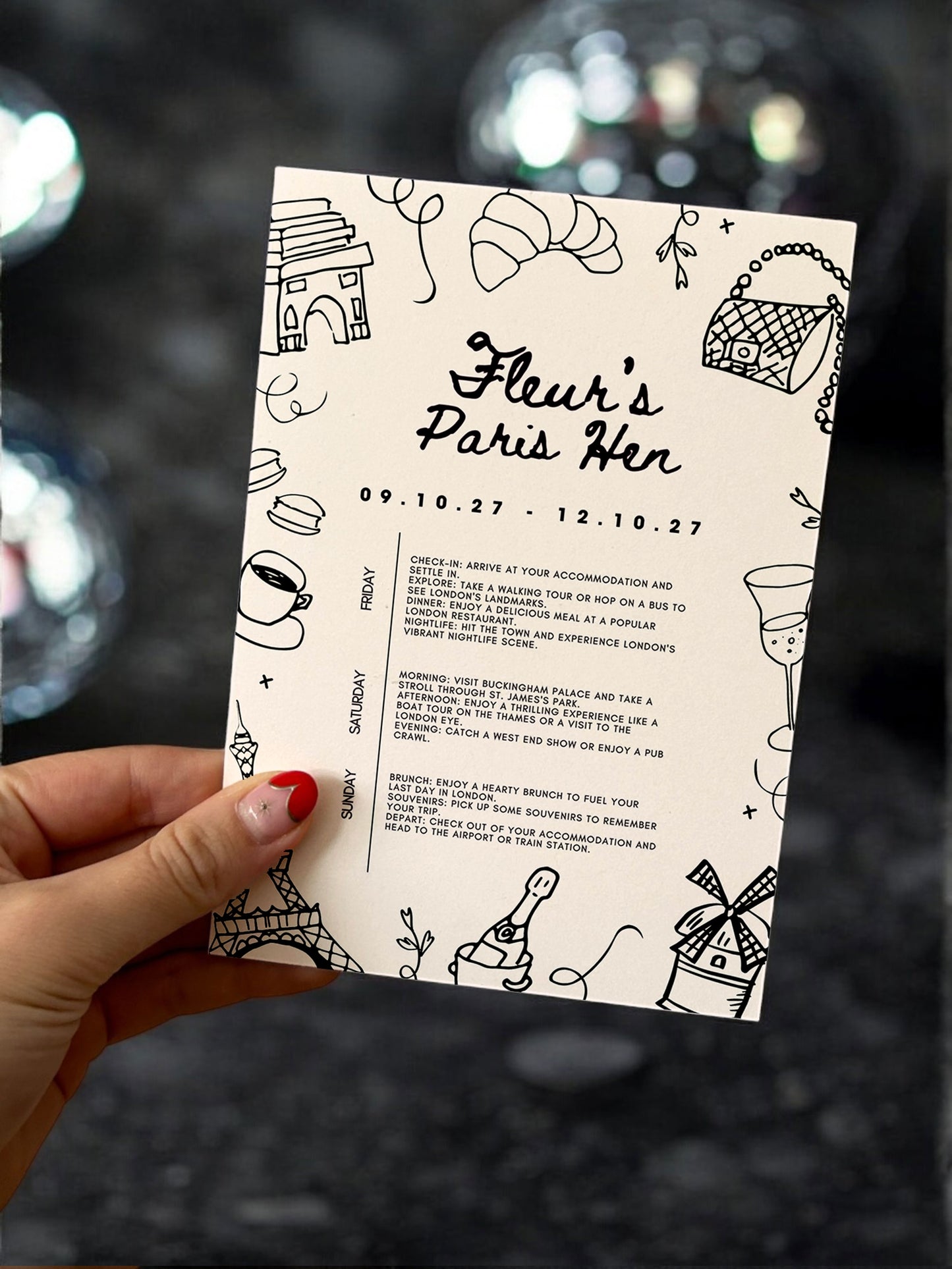 Fleur Parisian Hen Itinerary & Invitation Digital Template