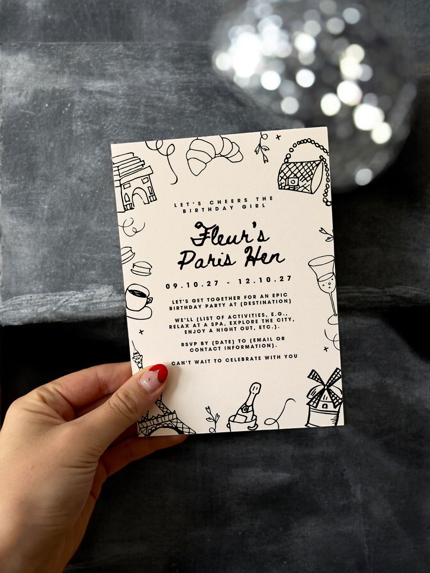 Fleur Parisian Hen Itinerary & Invitation Digital Template