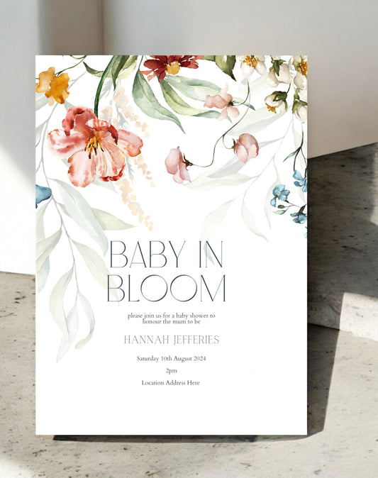 Baby In Bloom Floral Baby Shower Invite