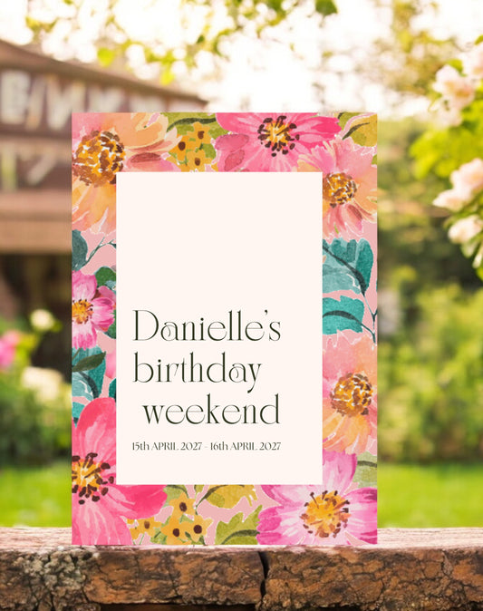 Danielle Floral Birthday Party Welcome Sign - Ivy and Gold Wedding Stationery