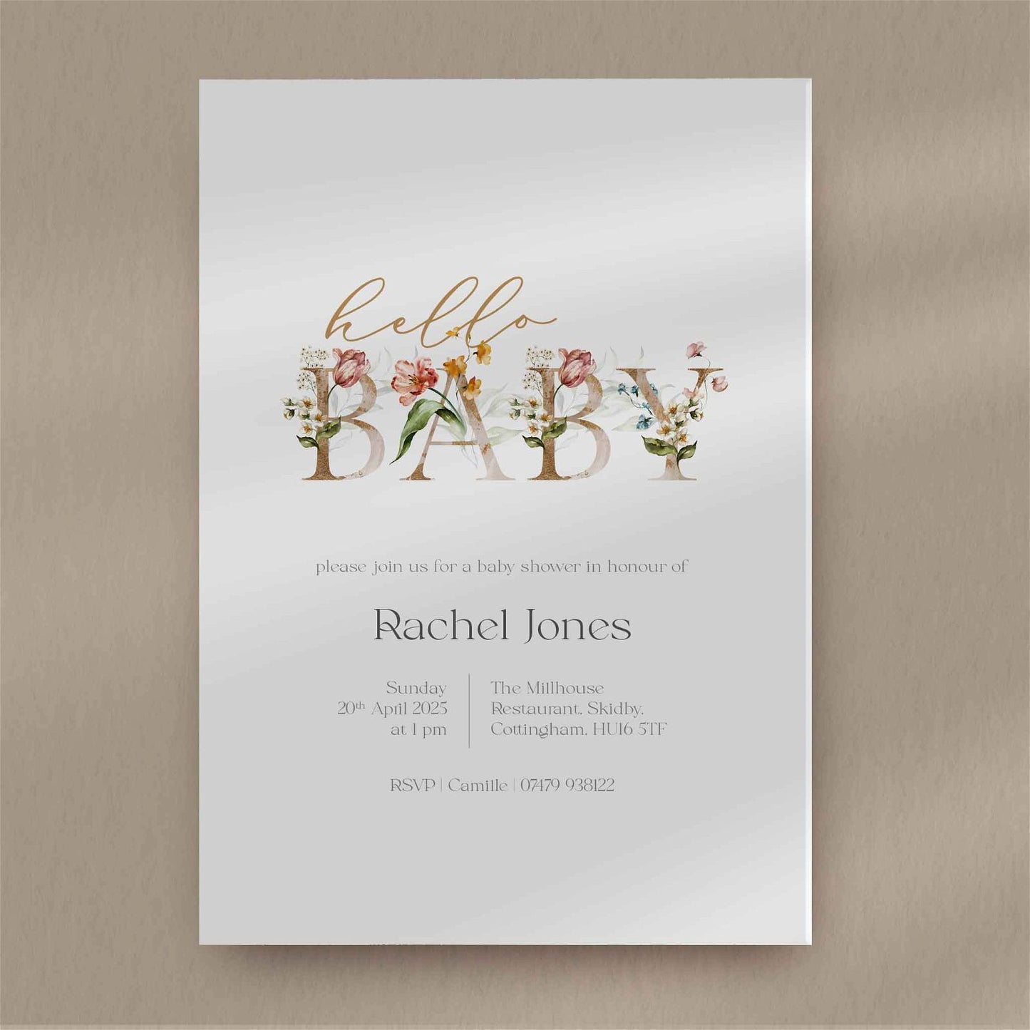 Floral Baby Shower Invitation  Ivy and Gold Wedding Stationery   