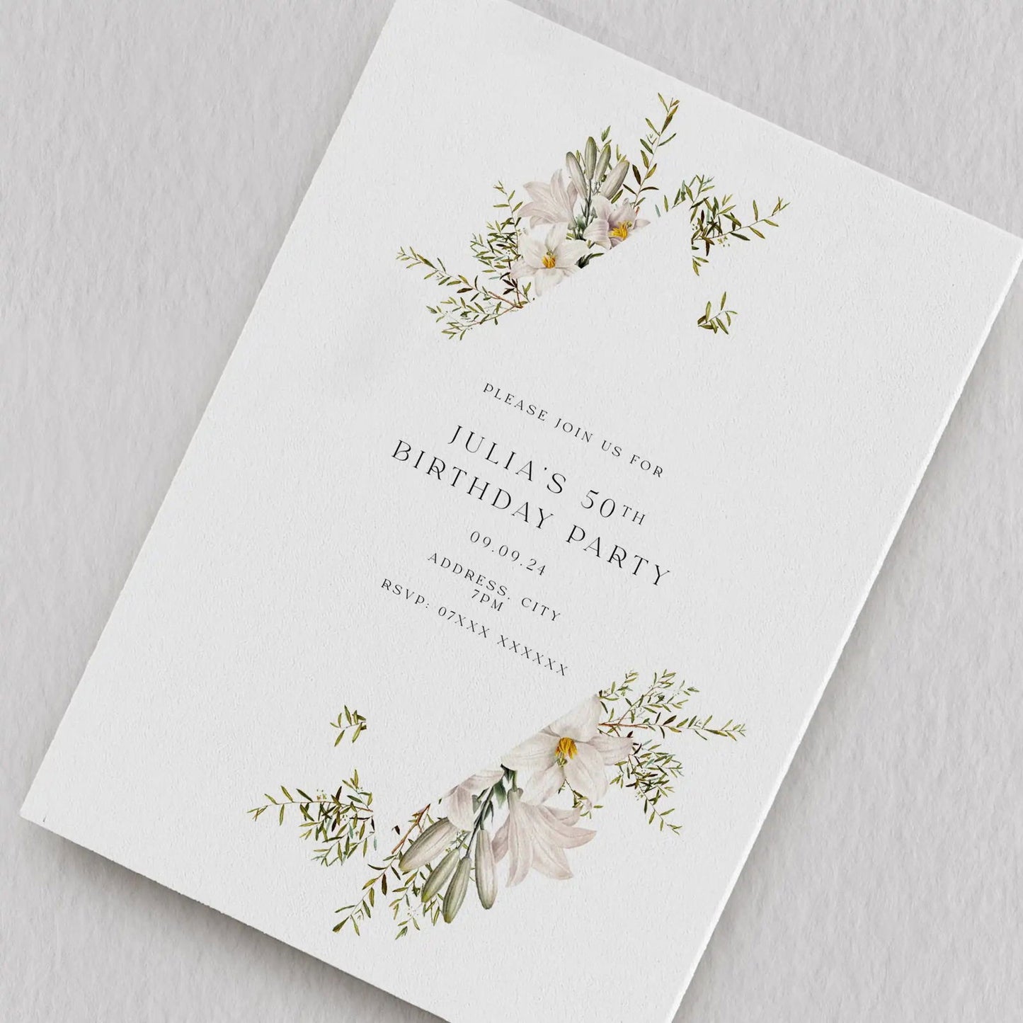Floral Birthday Invitation  Ivy and Gold Wedding Stationery   