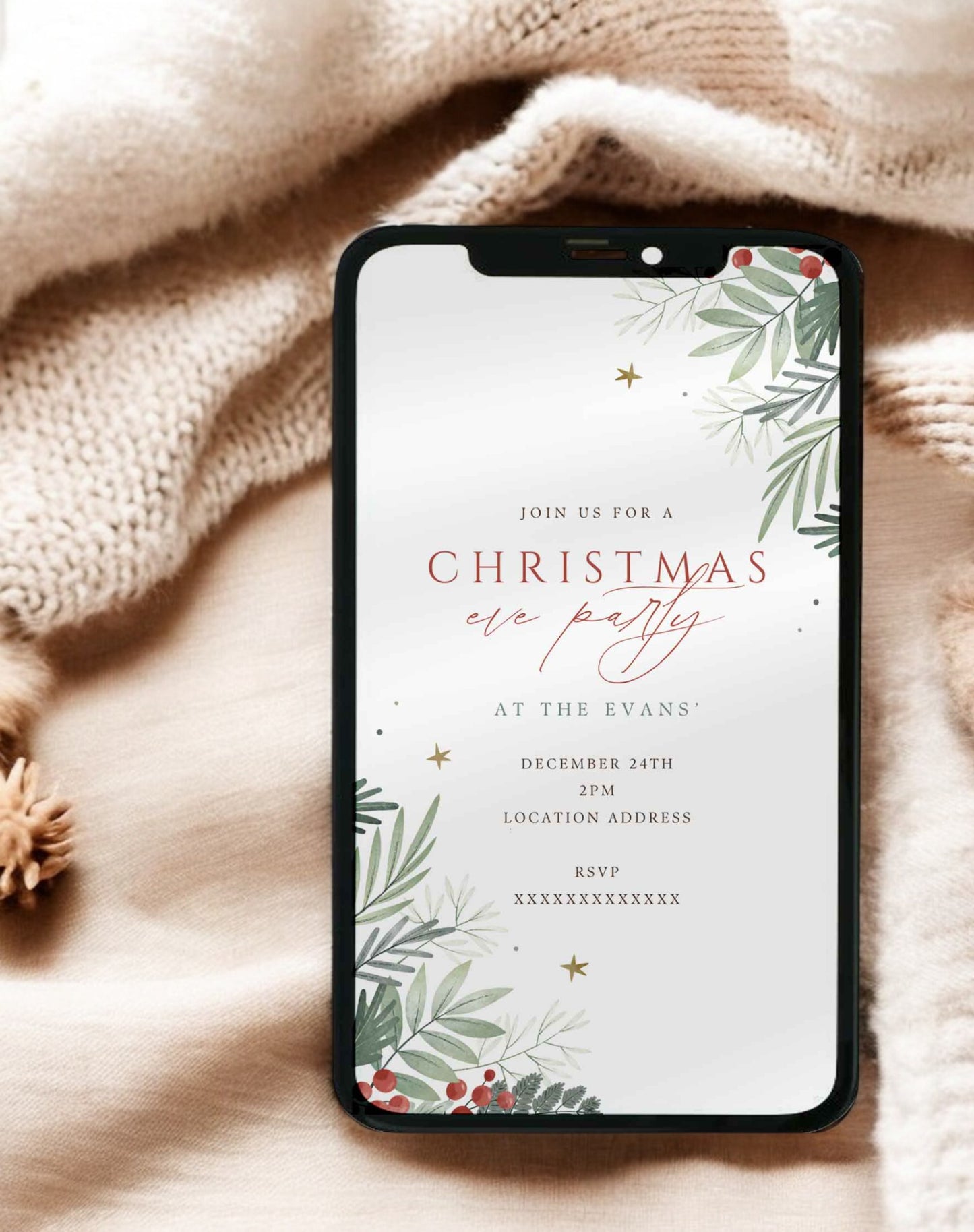 Winter Greenery Christmas Party Invitation - Ivy and Gold Wedding Stationery