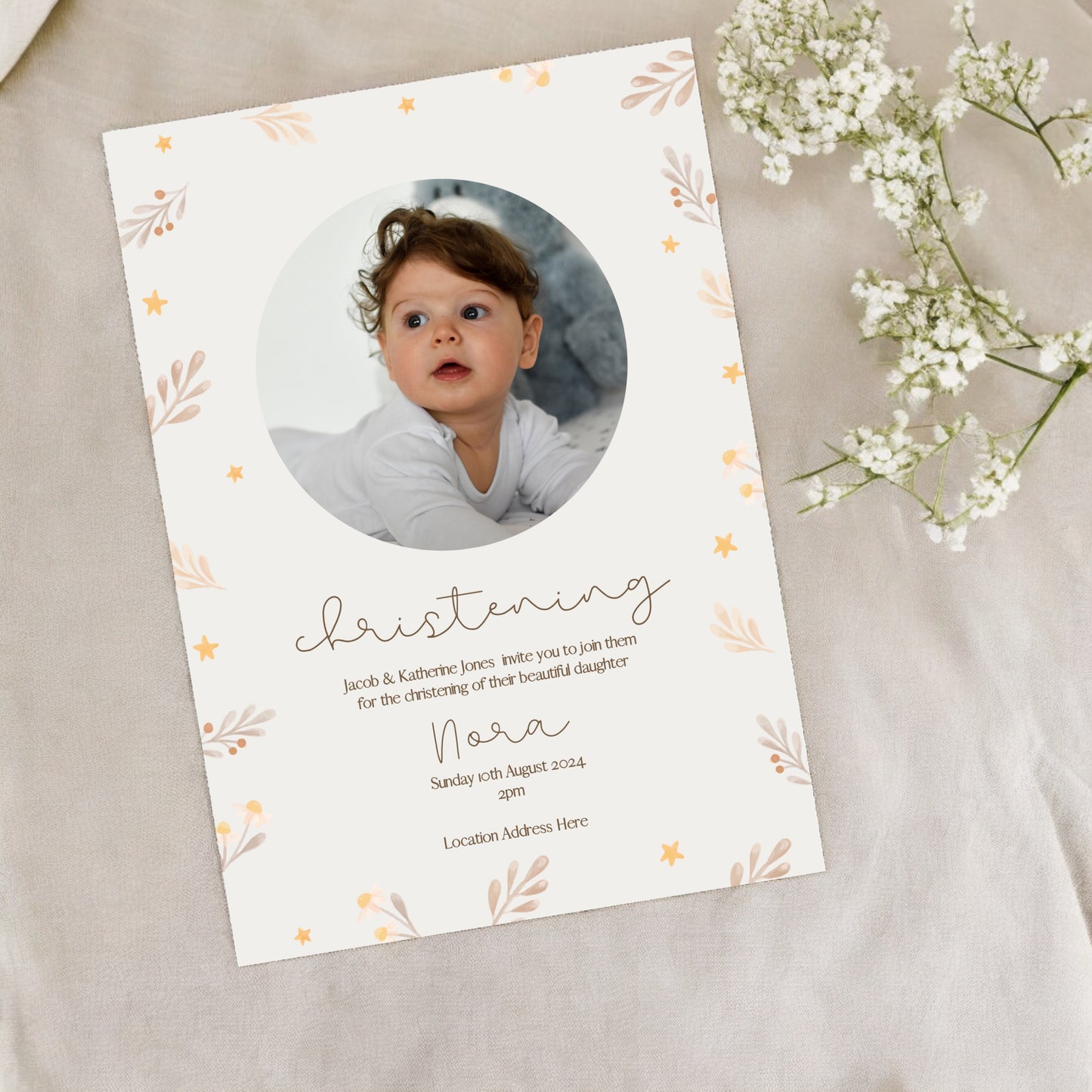 Nora Photo Christening Invitation - Ivy and Gold Wedding Stationery