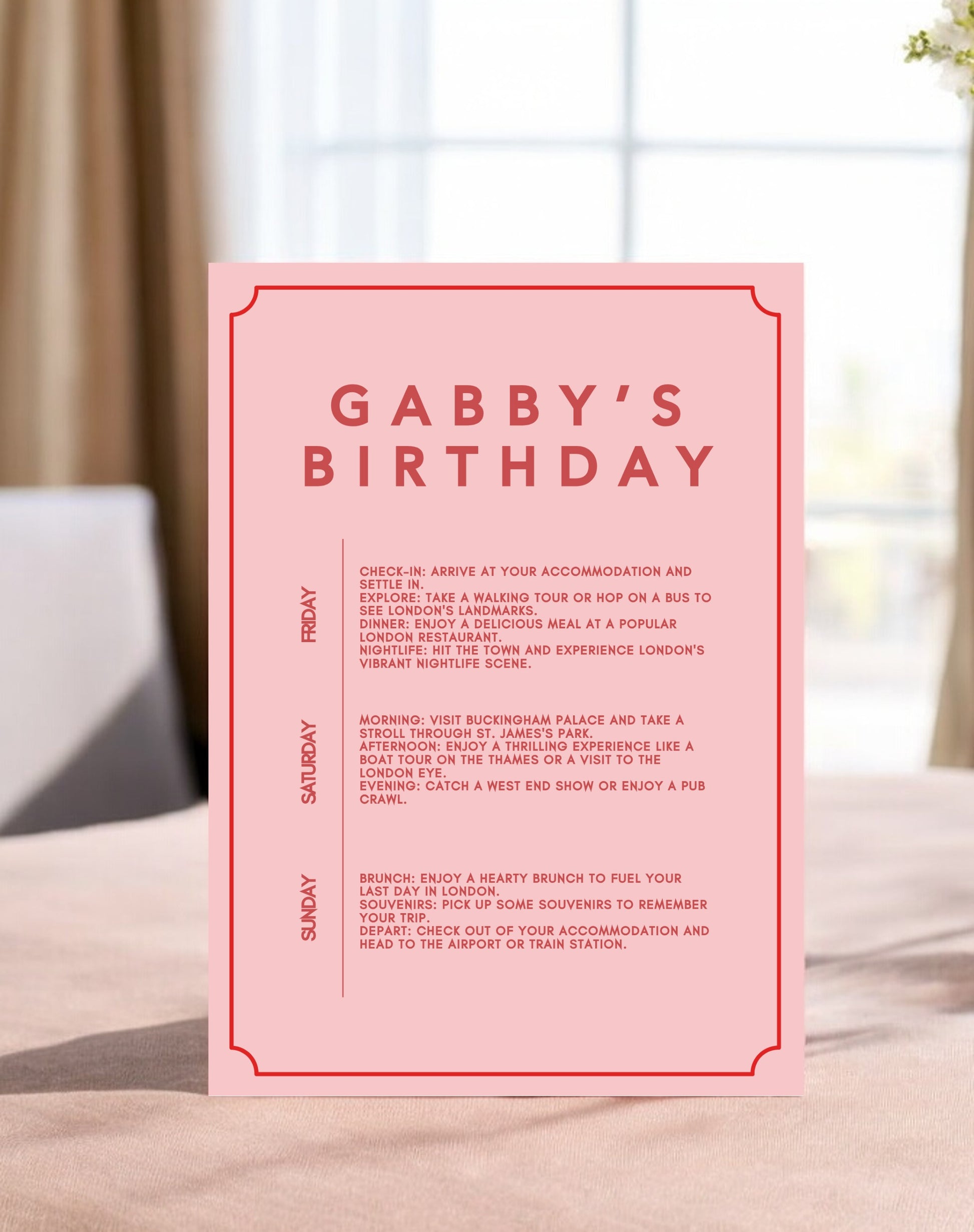 Gabby Minimal Birthday Itinerary & Invitation - Ivy and Gold Wedding Stationery