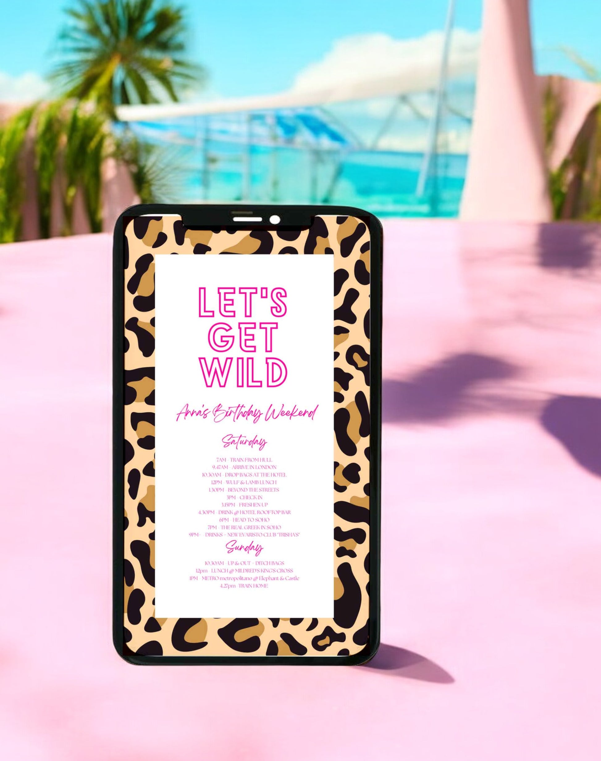 Get Wild Leopard Birthday Weekend Itinerary - Ivy and Gold Wedding Stationery