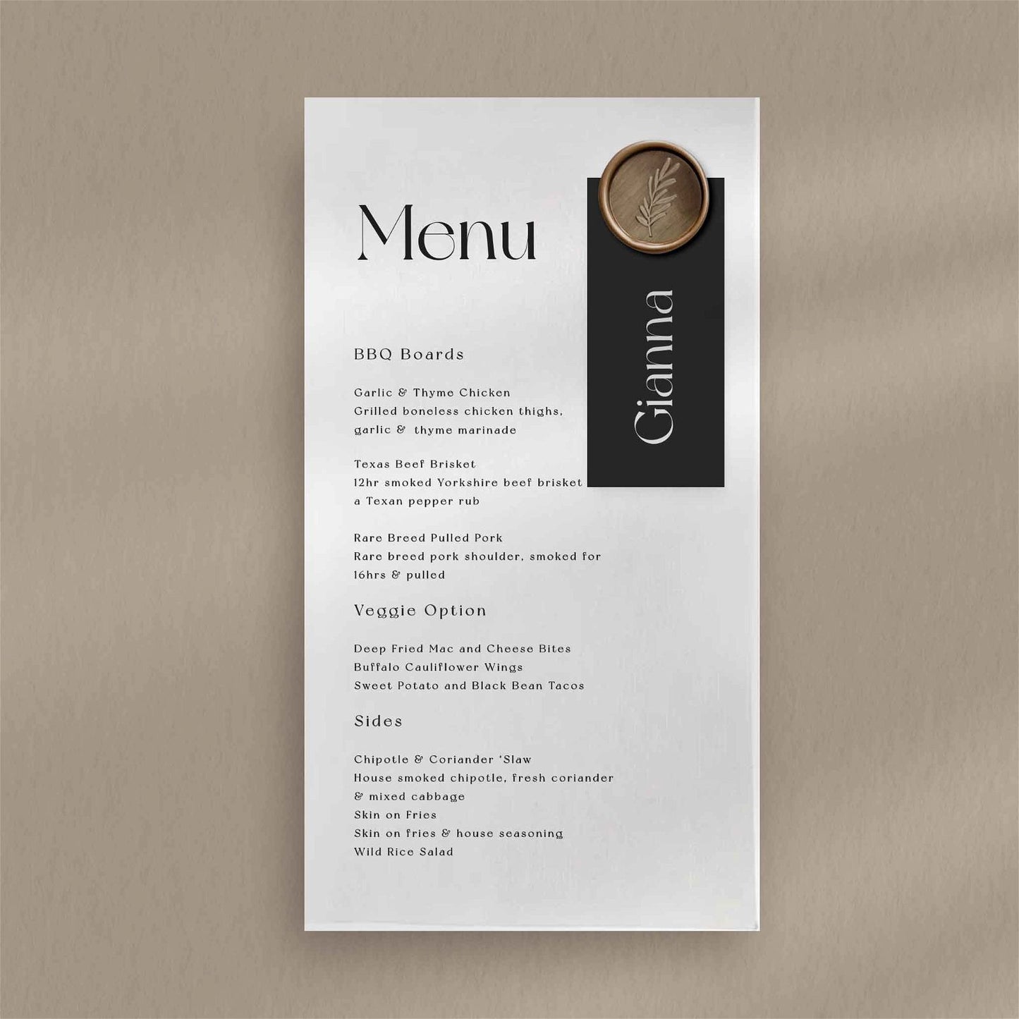 Gianna Menu  Ivy and Gold Wedding Stationery   