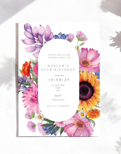 Harlow Sunflower Birthday Itinerary & Invitation - Ivy and Gold Wedding Stationery