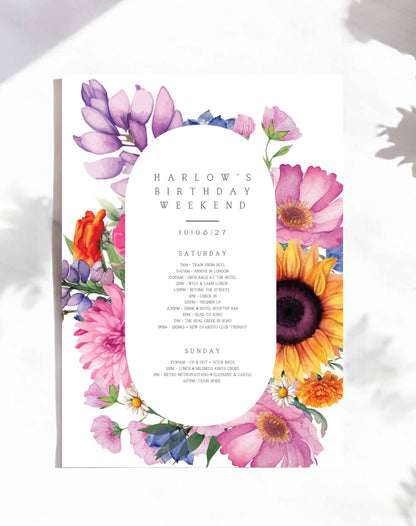 Harlow Sunflower Birthday Itinerary & Invitation - Ivy and Gold Wedding Stationery