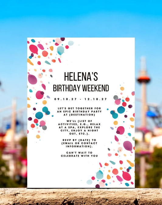 Helena Confetti Birthday Itinerary & Invitation