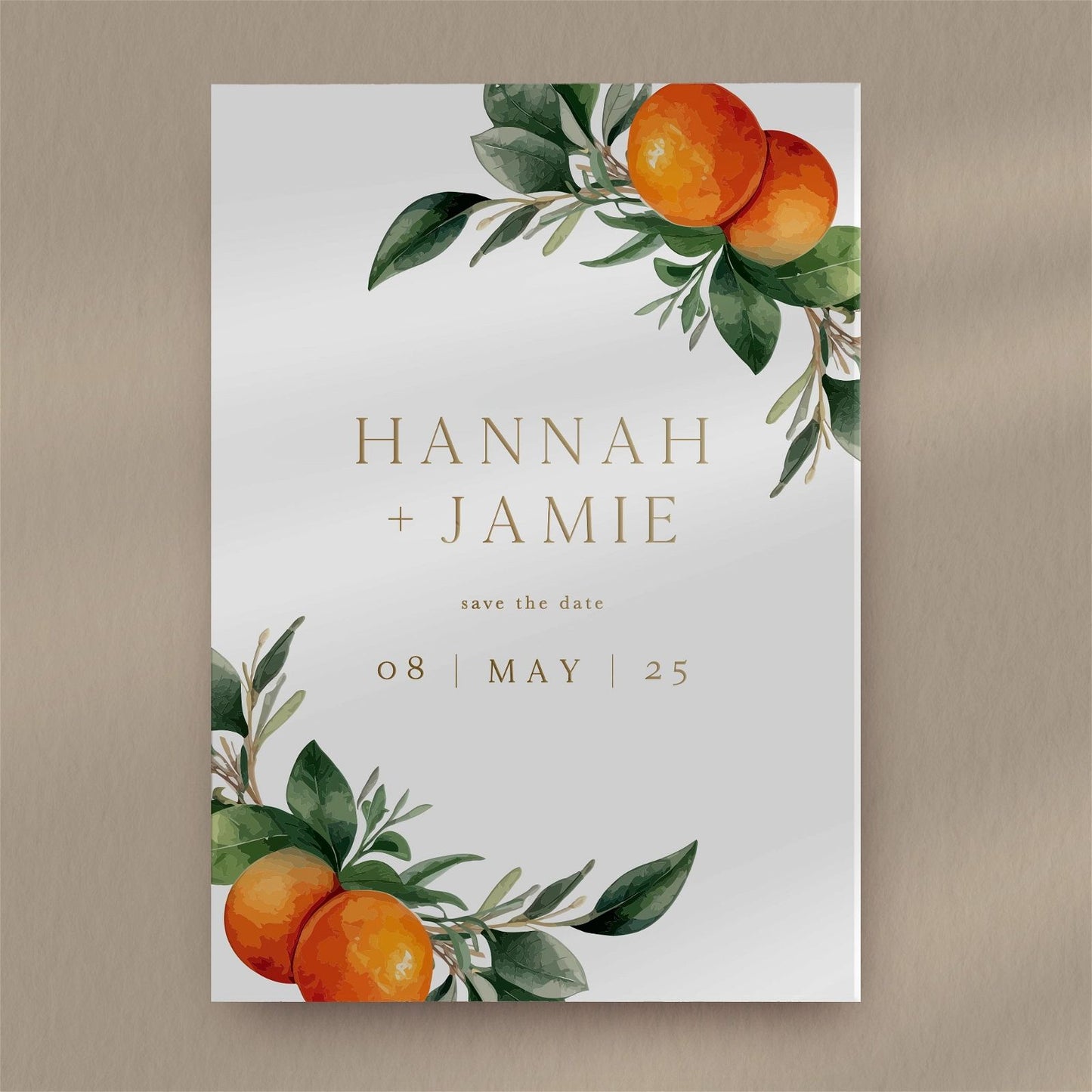 Hannah | Orange Save The Date  Ivy and Gold Wedding Stationery   