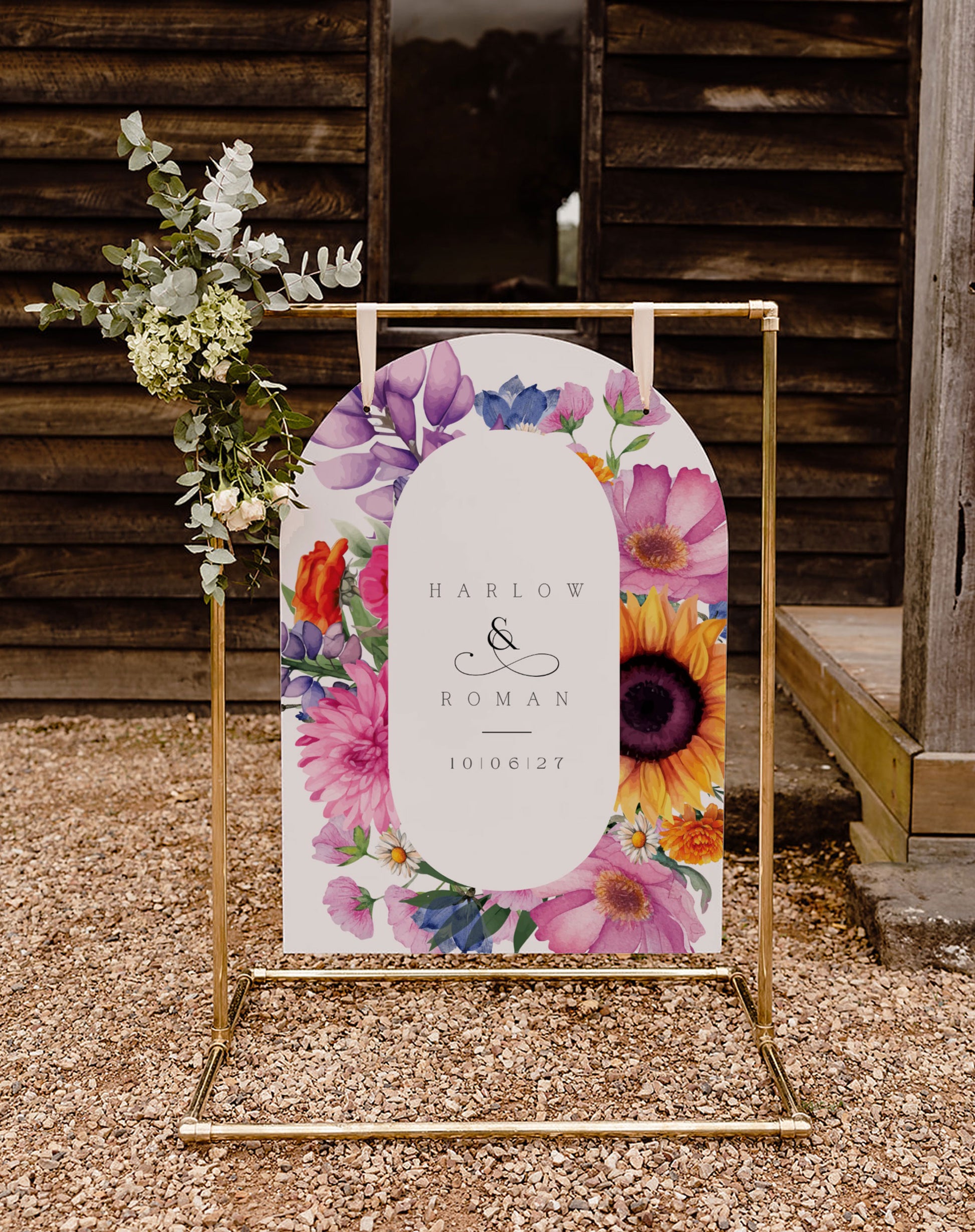 Harlow | Bright Floral Welcome Sign - Ivy and Gold Wedding Stationery