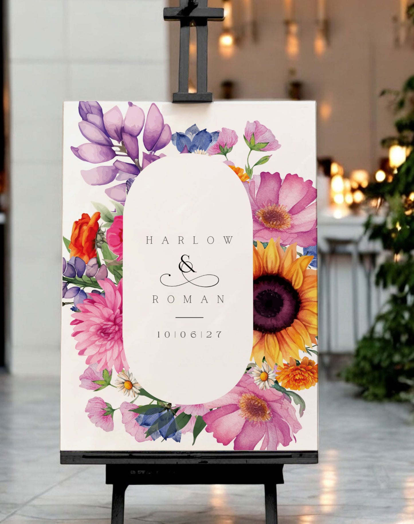 Harlow | Bright Floral Welcome Sign - Ivy and Gold Wedding Stationery