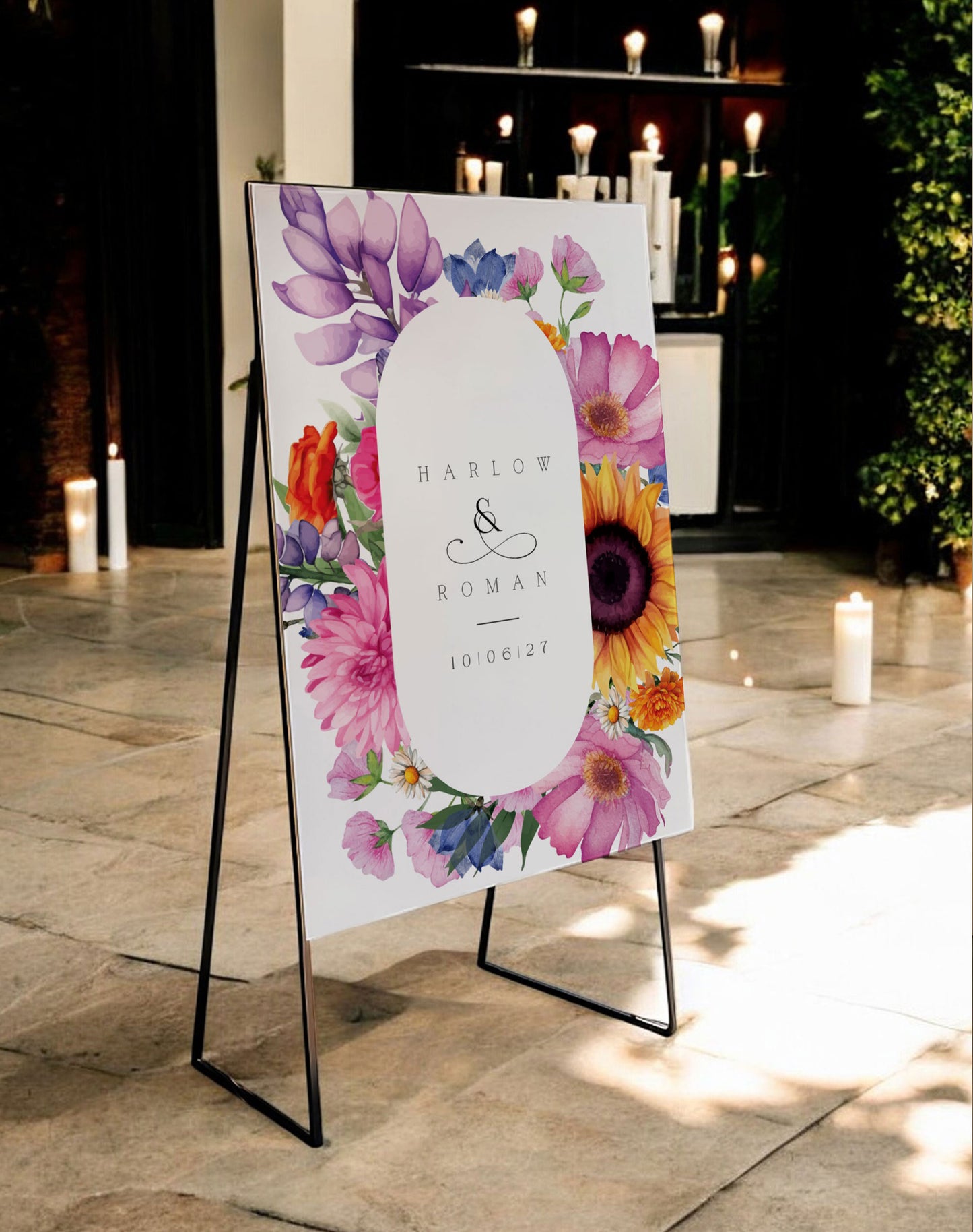 Harlow | Bright Floral Welcome Sign - Ivy and Gold Wedding Stationery