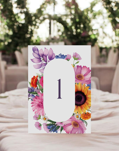 Harlow | Bright Floral Table Number - Ivy and Gold Wedding Stationery