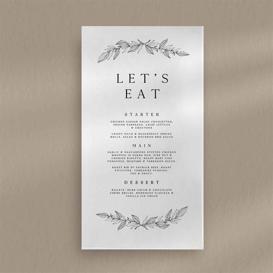 Harriet Menu  Ivy and Gold Wedding Stationery   