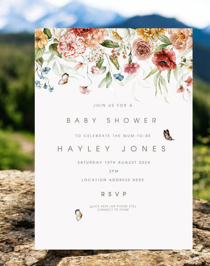 Hayley Wildflower Baby Shower Invitation - Ivy and Gold Wedding Stationery