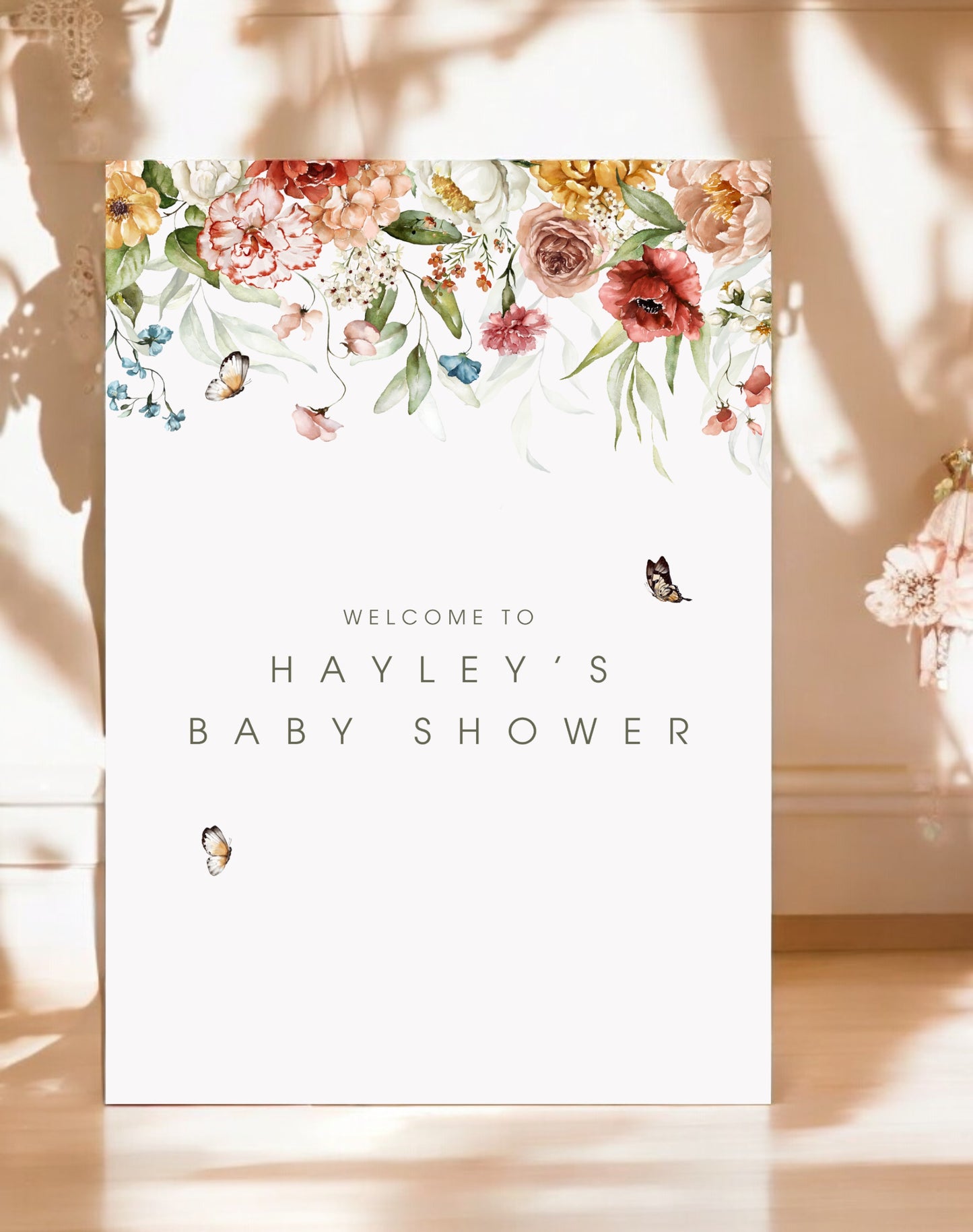 Hayley Wildflower Baby Shower Welcome Sign - Ivy and Gold Wedding Stationery