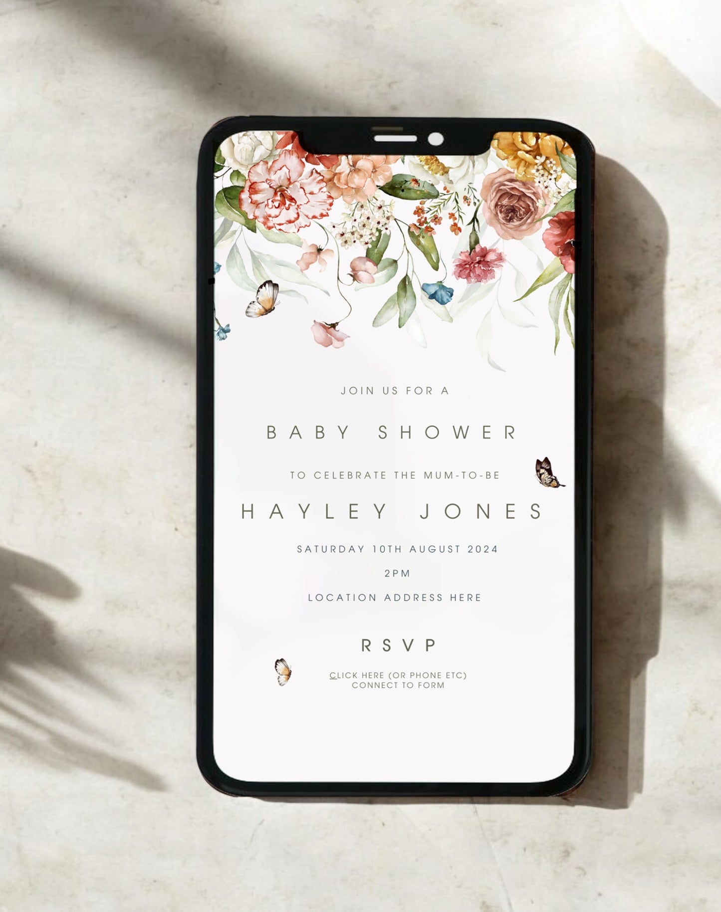 Hayley Wildflower Baby Shower Invitation - Ivy and Gold Wedding Stationery