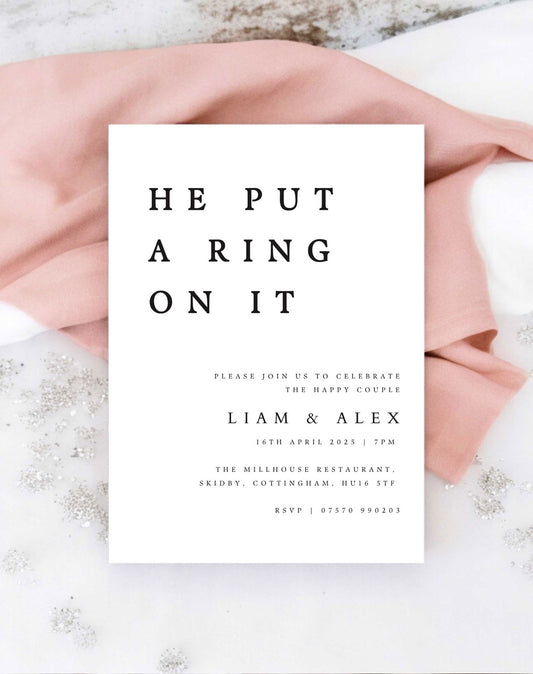 He Put A Ring On It Engagement Party Invitation - Ivy and Gold Wedding Stationery -  