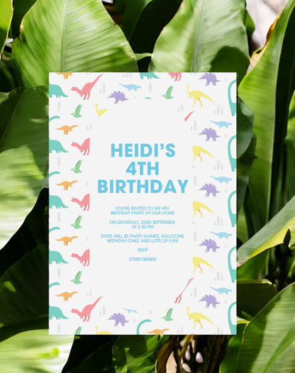 Heidi Dinosaur Birthday Invitation - Ivy and Gold Wedding Stationery