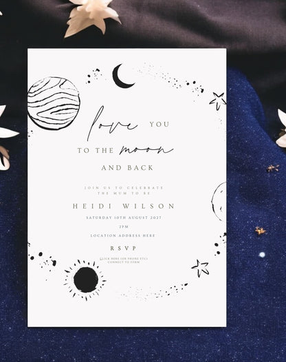 Love You To The Moon Baby Shower Invitation - Ivy and Gold Wedding Stationery