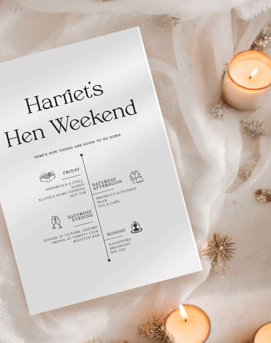 Hen Do Itinerary Timeline Invitation - Ivy and Gold Wedding Stationery -  