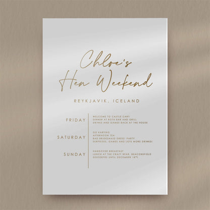 Hen Itinerary  Ivy and Gold Wedding Stationery   