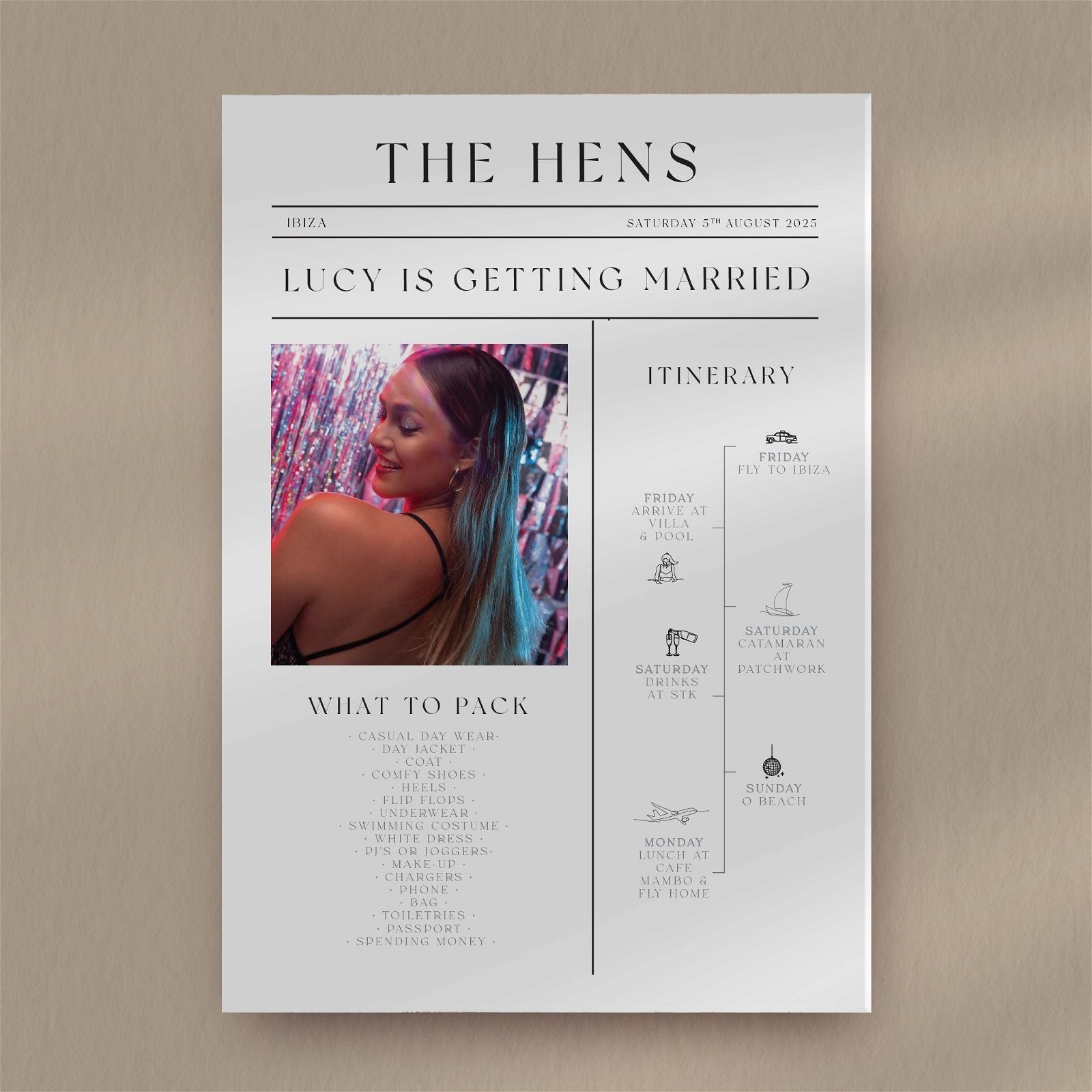 Hen Newspaper Post Invitation  Ivy and Gold Wedding Stationery   