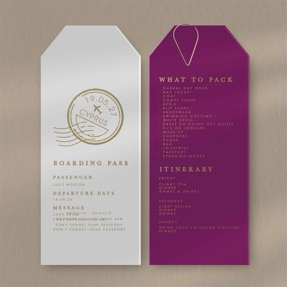 Hen Travel Itinerary Invitation  Ivy and Gold Wedding Stationery   