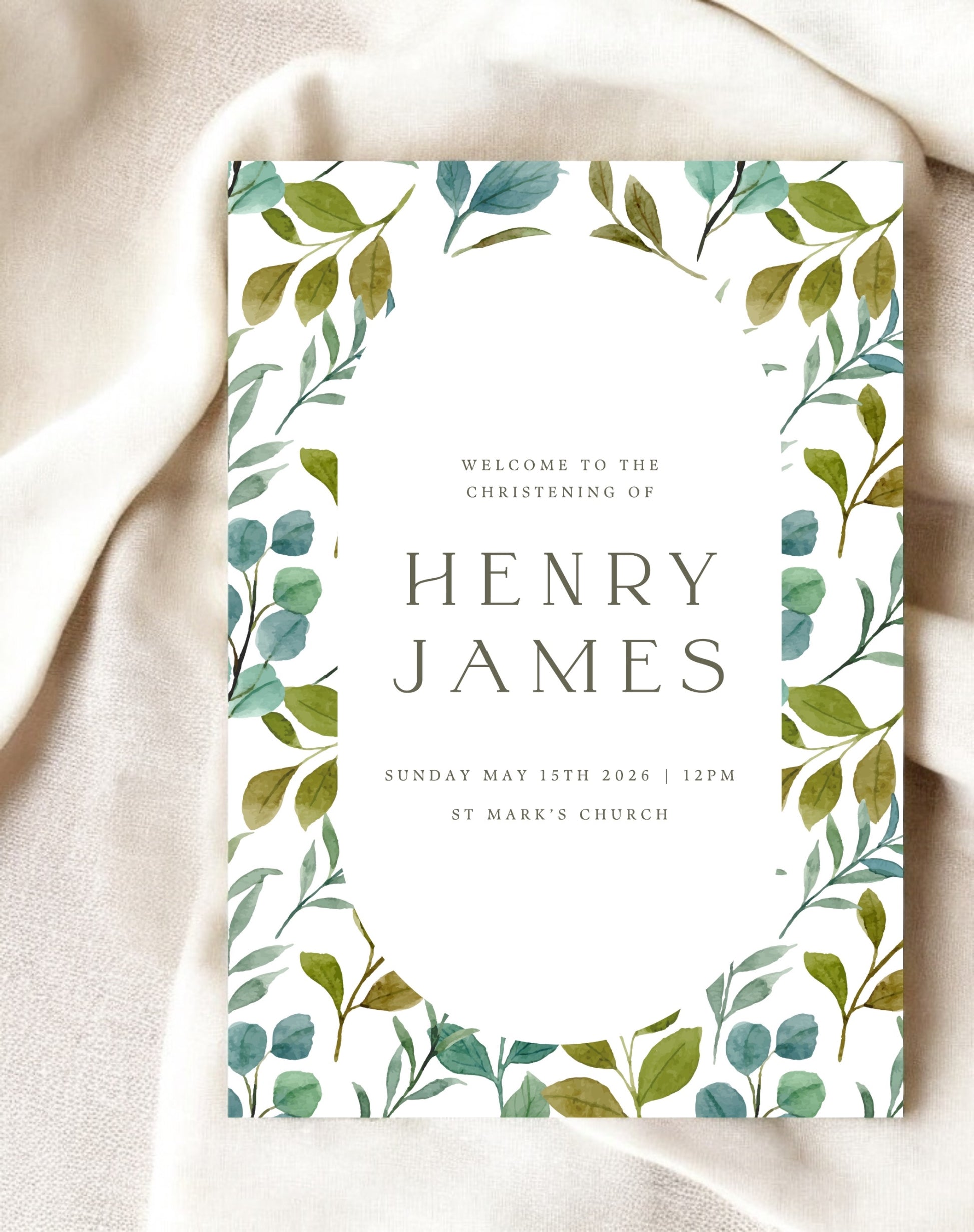 Henry Foliage Pattern Christening Invitation - Ivy and Gold Wedding Stationery